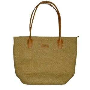 Eric Javits Leather Trim Strass Tote Shoulder Bag Leather Trim Zip Travel